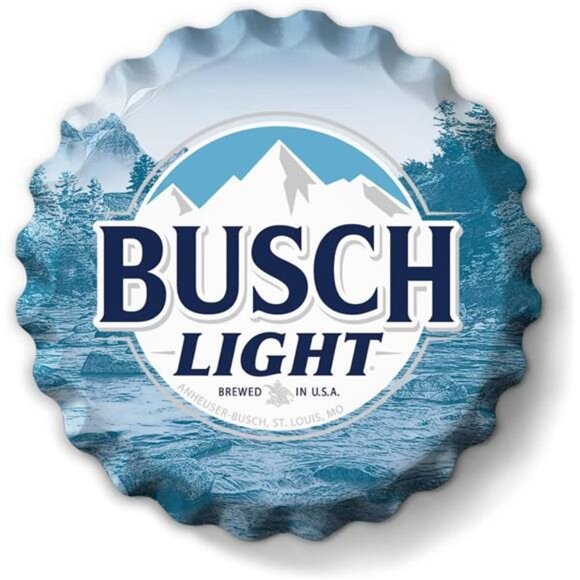 Busch Light Beer Metal Bottle Cap Sign Garage Shop Bar Man Cave Collect LARGE NW - Picture 1 of 6